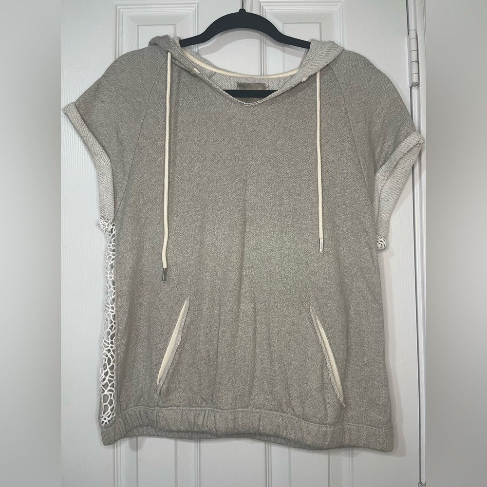 Guess Gray Sleeveless Hoodie with Lace Detail